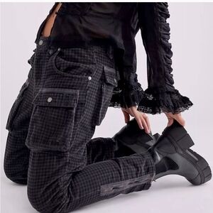 NWT We The Free People London Corduroy Plaid Cargo Utility Waist 29 Tapered